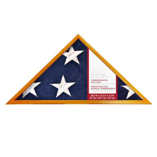 slide 1 of 4, Oak Memorial Flag Case By Studio Decor, 26.1 in x 13 in x 3.25 in