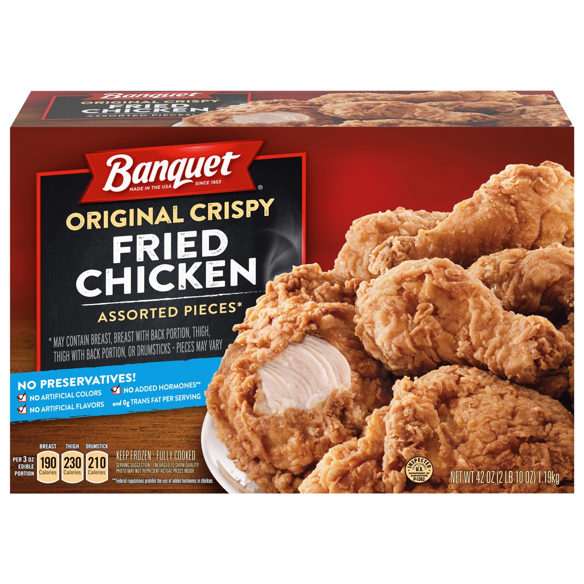 slide 1 of 1, Banquet Frozen Original Crispy Fried Chicken Tender Bone-In Chicken Assorted Pieces*, 42 oz., 42 oz