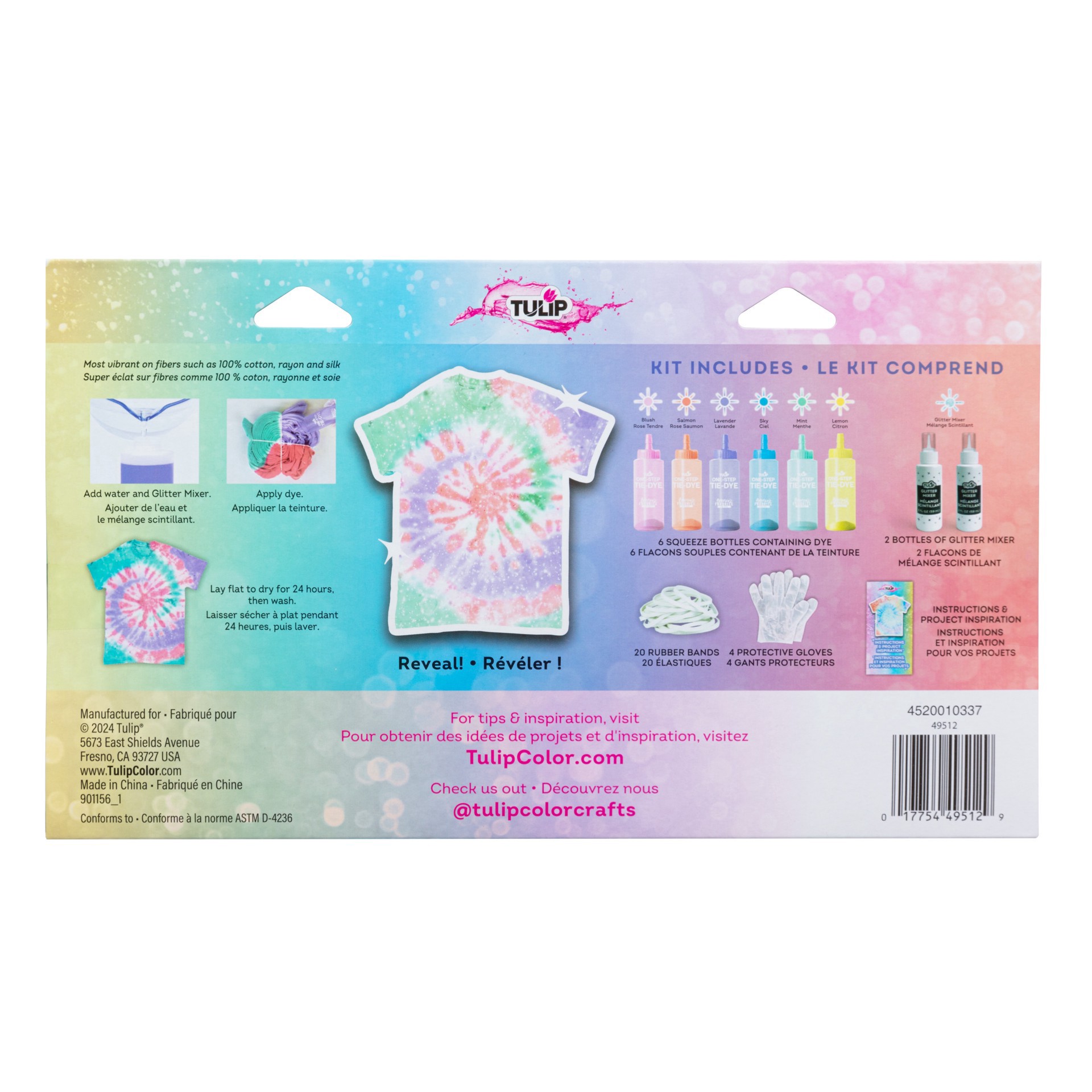 slide 4 of 4, Tulip 6 Color Glitter Tie Dye Kit, conforms to astm d-4236