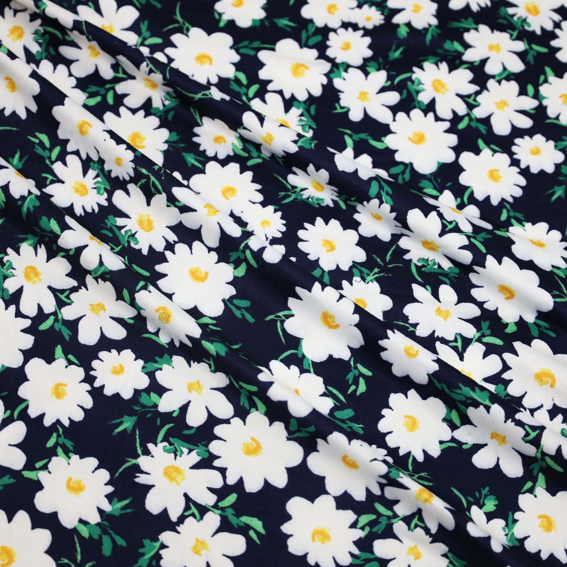 slide 3 of 3, Fabric Merchants Daisies On Blue Double Brushed Stretch Fabric, 60 in