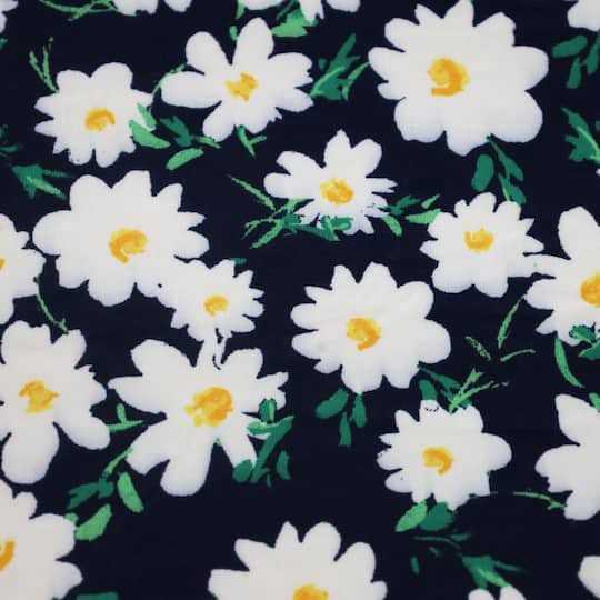 slide 1 of 3, Fabric Merchants Daisies On Blue Double Brushed Stretch Fabric, 60 in