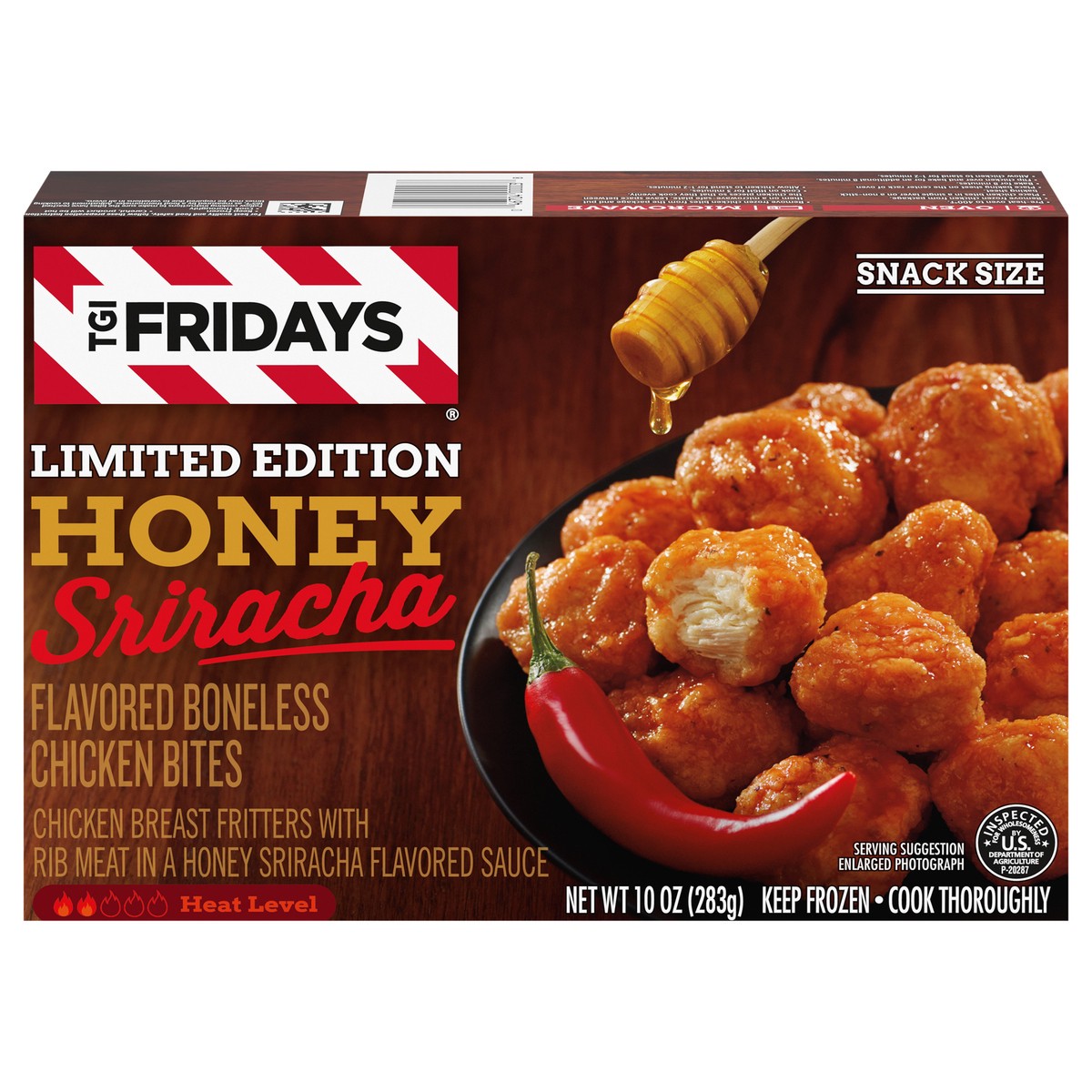 slide 10 of 13, T.G.I. Fridays TGI Fridays Frozen Appetizers Limited Edition Honey Sriracha Flavored Boneless Chicken Bites, 10 oz. Box, 10 oz