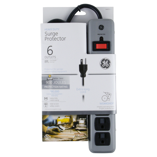 slide 1 of 1, GE Heavy Duty Surge Protector, 8' Cord, 1 ct