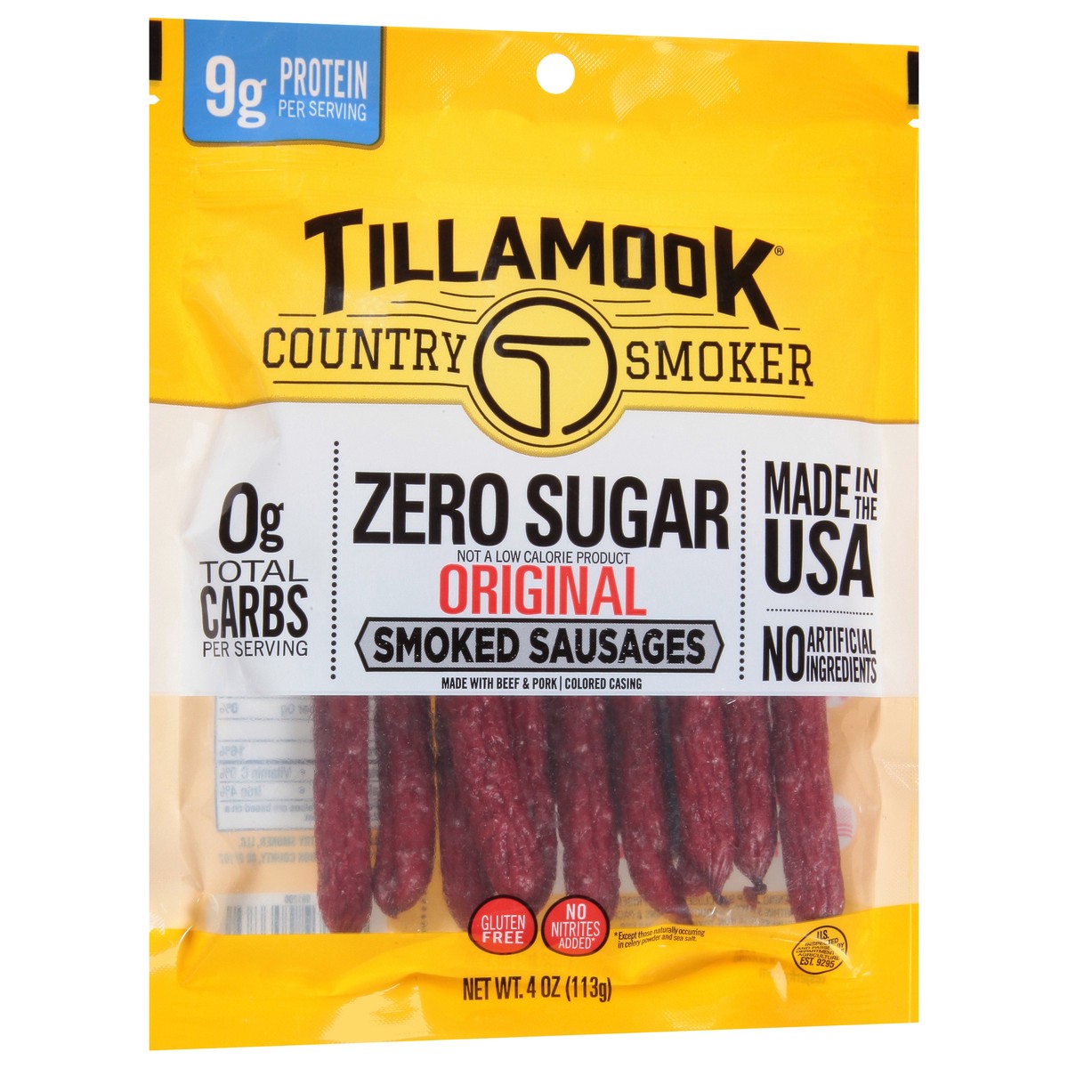 slide 3 of 9, Tillamook Country Smoker Zero Sugar Original Smoked Sausages 4 oz, 4 oz