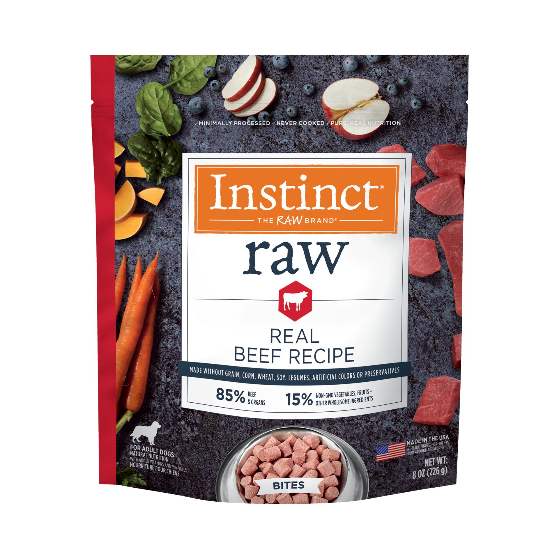 slide 1 of 2, Instinct Raw Frozen Beef Bites Dog Food, 8 oz. Bag, 0.5 lb