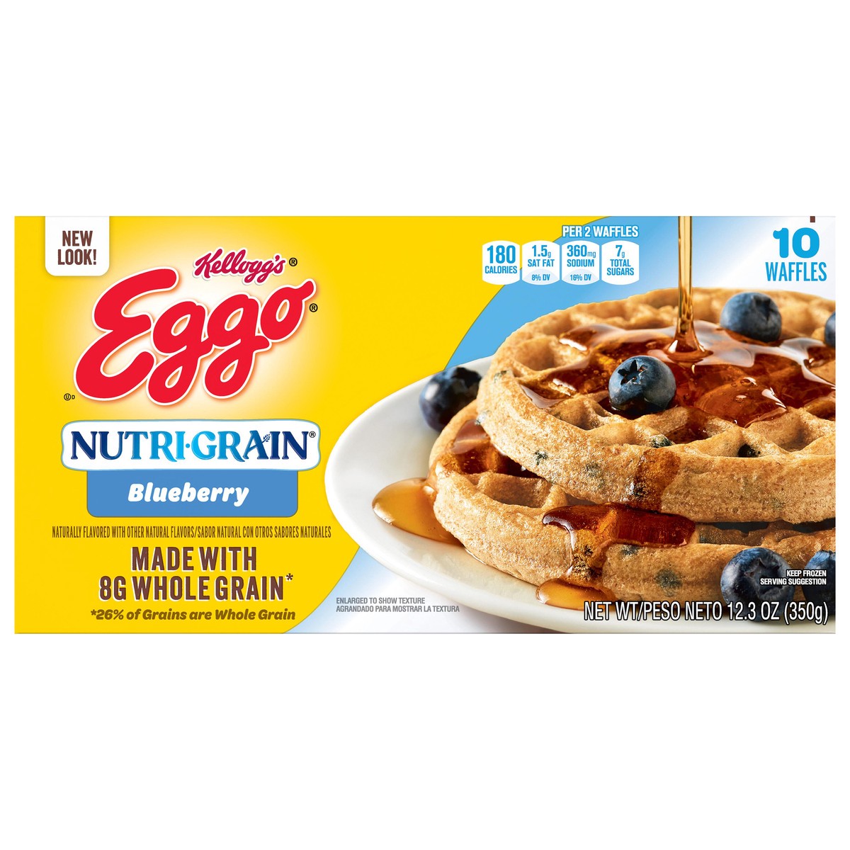 slide 1 of 10, Kellogg's Eggo, Nutri-Grain Eggo Nutri-Grain Frozen Waffles, Blueberry, 12.3 Oz, Box, 10 Ct, Frozen, 12.3 oz