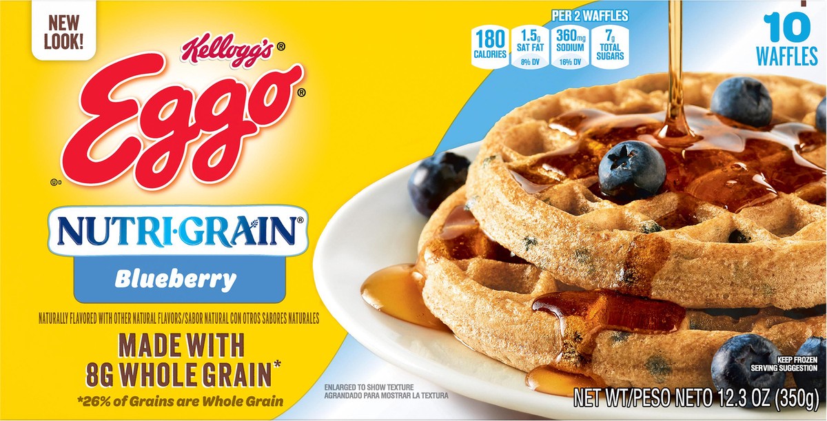 slide 10 of 10, Kellogg's Eggo, Nutri-Grain Eggo Nutri-Grain Frozen Waffles, Blueberry, 12.3 Oz, Box, 10 Ct, Frozen, 12.3 oz