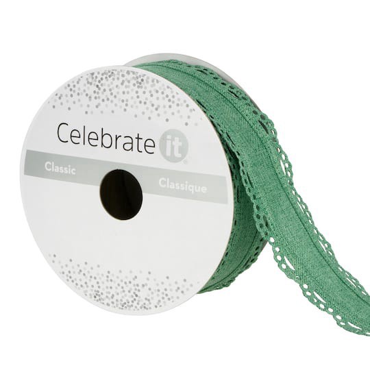 slide 1 of 3, 1.5" X 4yd. Lace Edge Linen Wired Ribbon By Celebrate It Classic, 1.5 in x 4 yd