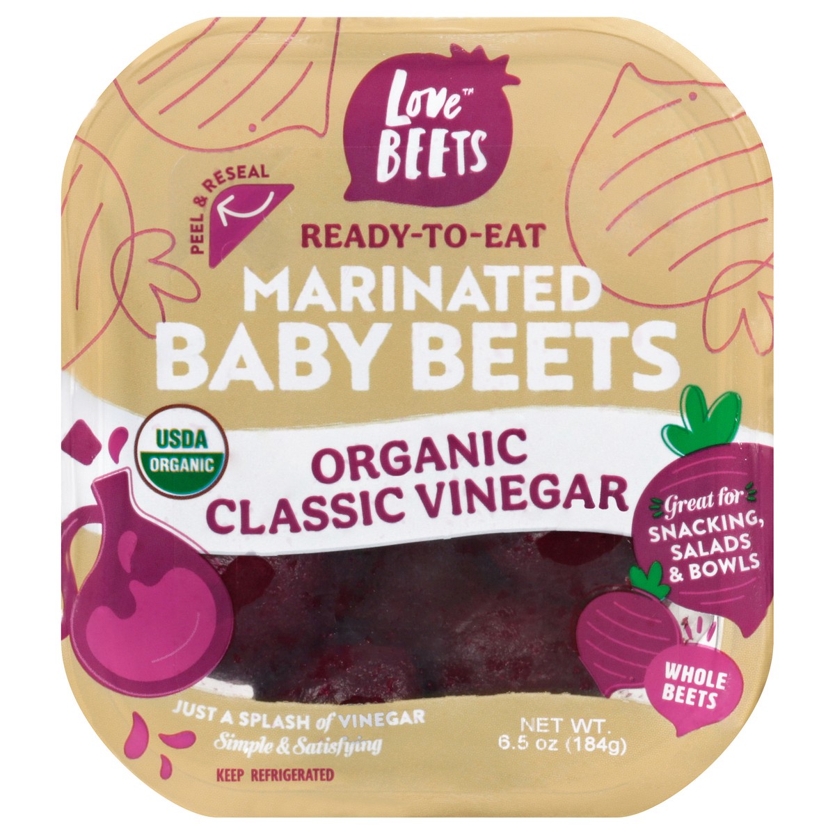 slide 1 of 9, Love Beets Organic Mild Vinegar Beets 6.5oz Pack, 6.5 oz