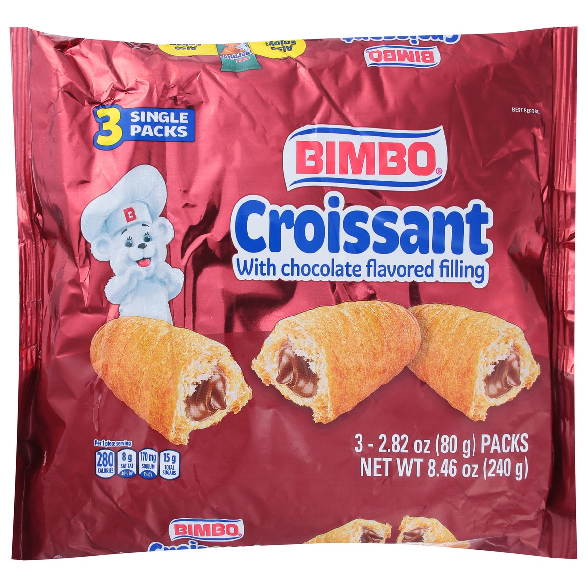 slide 1 of 2, Bimbo Croissant with Chocolate Flavored Filling 3 - 2.82 oz Packs, 8.46 oz