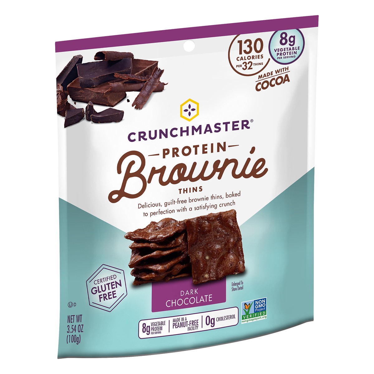 slide 2 of 5, Crunchmaster Protein Dark Chocolate Brownie Thins 3.54 oz, 3.54 oz