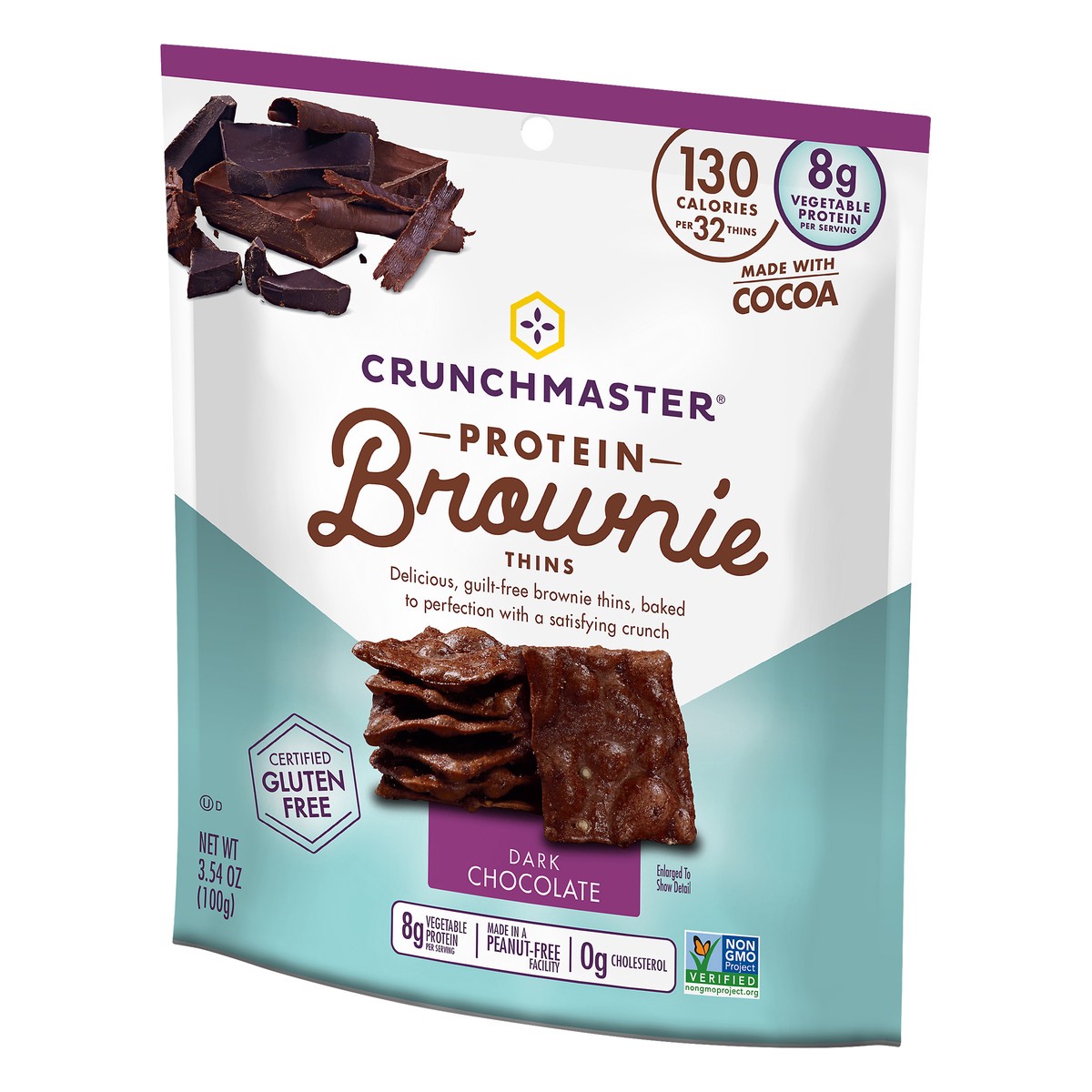 slide 3 of 5, Crunchmaster Protein Dark Chocolate Brownie Thins 3.54 oz, 3.54 oz