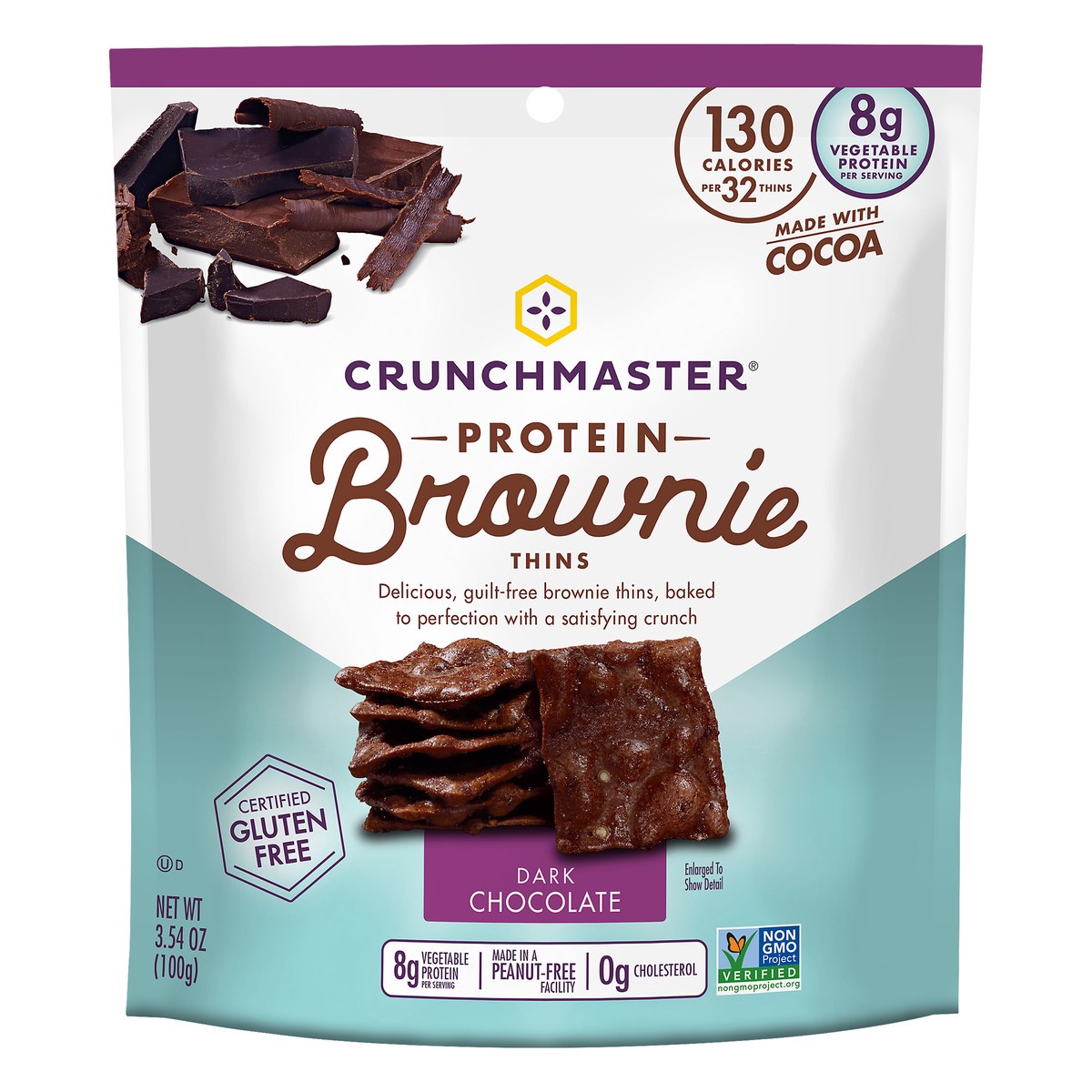 slide 1 of 5, Crunchmaster Protein Dark Chocolate Brownie Thins 3.54 oz, 3.54 oz