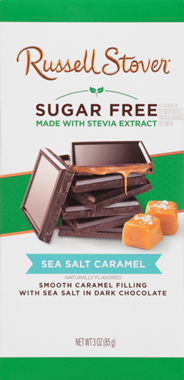 slide 1 of 1, Russell Stover Dark Chocolate, Sugar Free, Sea Salt Caramel, 3 oz