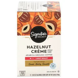 Signature Select Arabica Ground Light Roast Hazelnut Creme Coffee 12 - 0.42 oz Single Serve Cups