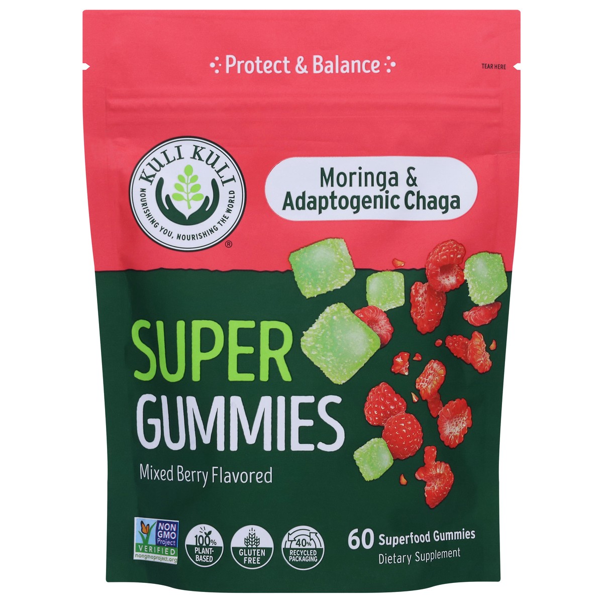 slide 1 of 9, Kuli Kuli Moringa & Adaptogenic Chaga Mixed Berry Flavored Super Gummies 60 Gummies, 60 ct