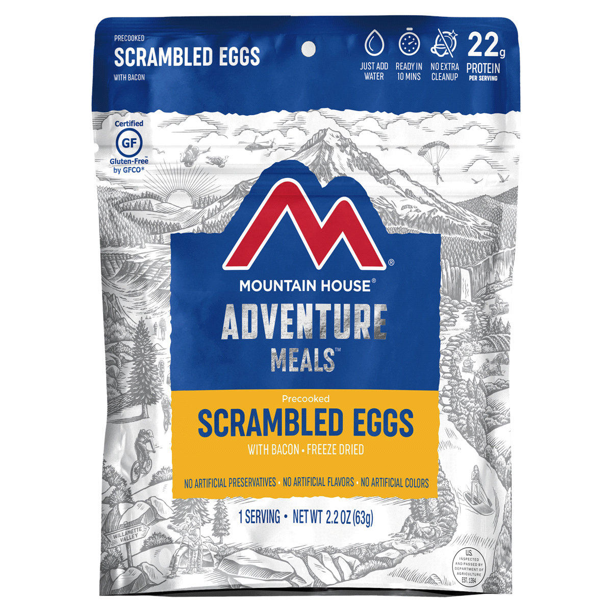 slide 1 of 1, Mountain House Adventure Meals Freeze Dried Camping Meal - Scrambled Eggs With Bacon, 2.2 oz