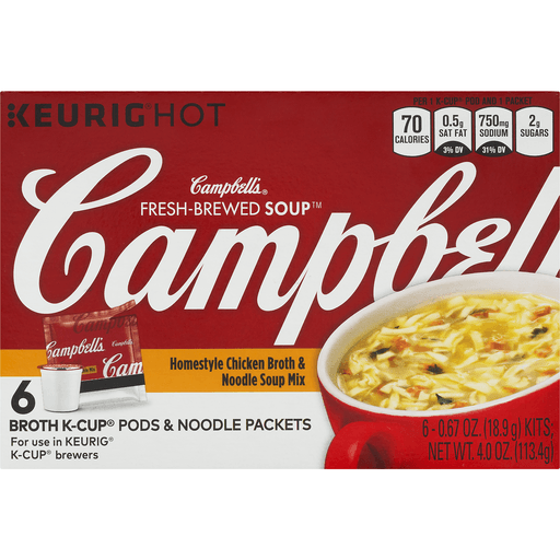 slide 4 of 9, Campbell's Keurig Fresh-Brewed Soup Homestyle Chicken Broth & Noodle Soup Mix, 6 ct