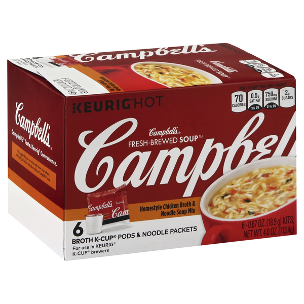 slide 1 of 9, Campbell's Keurig Fresh-Brewed Soup Homestyle Chicken Broth & Noodle Soup Mix, 6 ct