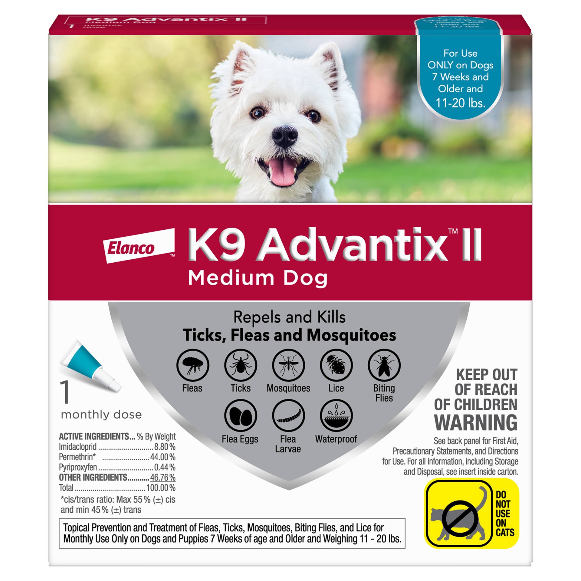 slide 1 of 1, K9 Advantix II Elanco Vet-Recommended Flea, Tick & Mosquito Treatment & Prevention for Medium Dogs, Count of 1, 1 ct