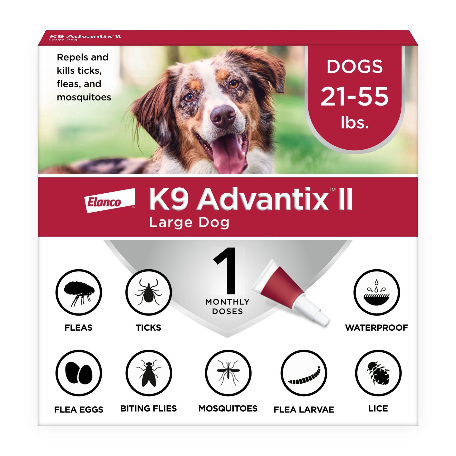 slide 1 of 1, K9 Advantix II Vet-Recommended Flea, Tick & Mosquito Treatment & Prevention for Large Dogs, Count of 1, 1 ct