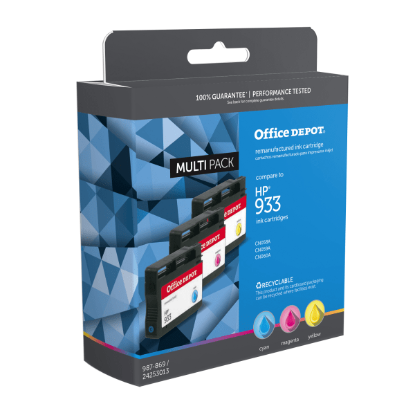 slide 1 of 1, Office Depot Brand B3B32Fn Remanufactured Ink Cartridge Replacement For Hp 933 Cyan/Magenta/Yellow Pack Of 3, 3 ct