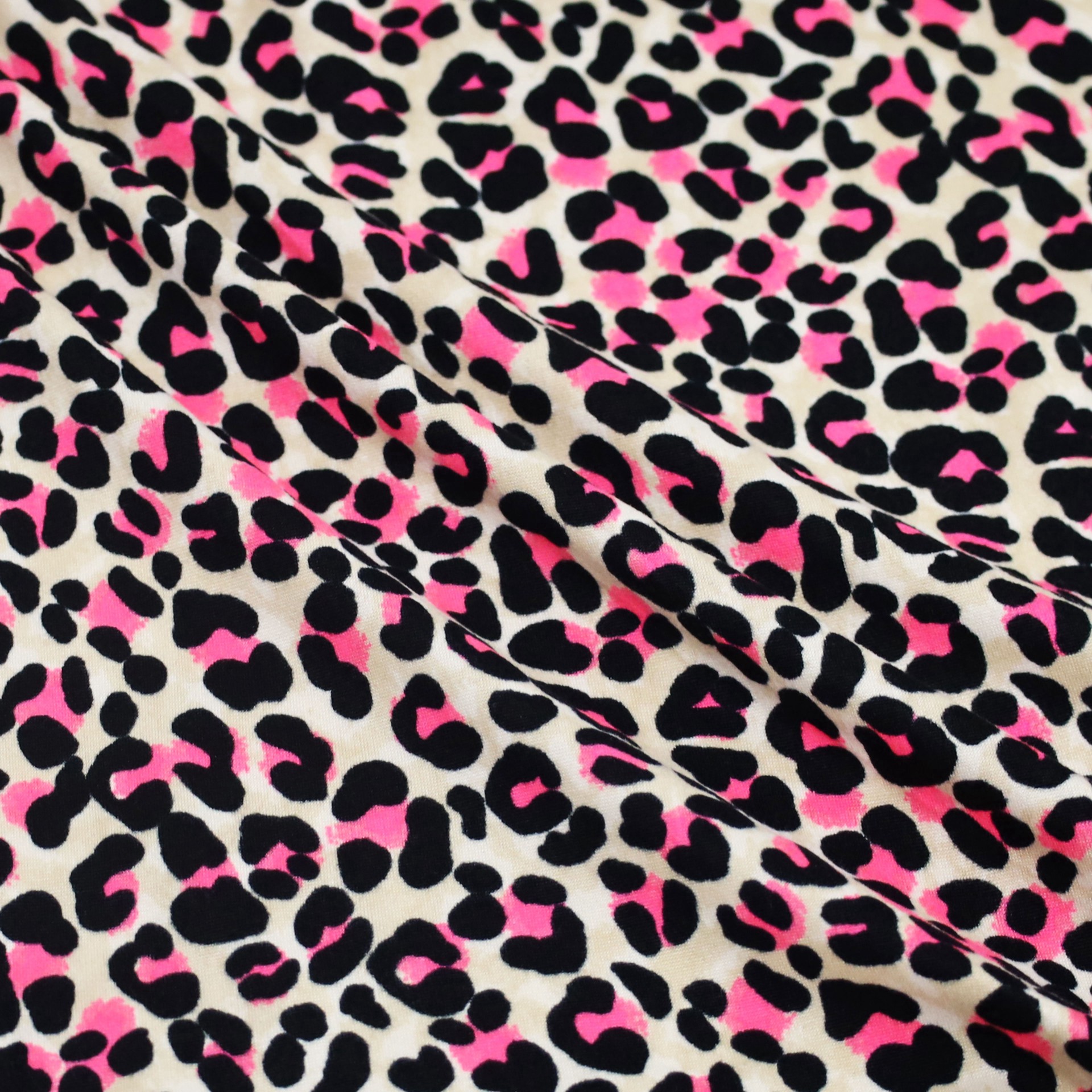slide 3 of 3, Fabric Merchants Pink Leopard Print Double Brushed Stretch Fabric, 60 in