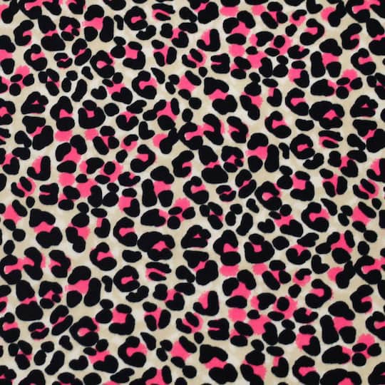 slide 1 of 3, Fabric Merchants Pink Leopard Print Double Brushed Stretch Fabric, 60 in