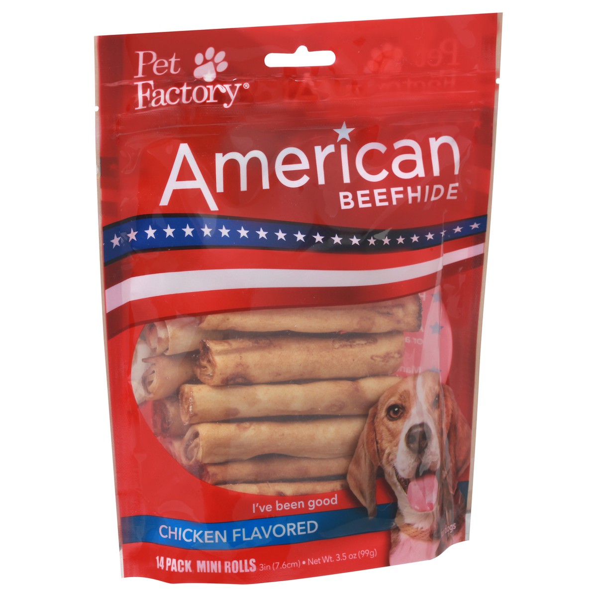 slide 5 of 9, Pet Factory 14 Pack American Beefhide Chicken Flavored Mini Rolls 14 ea Pouch, 14 ct