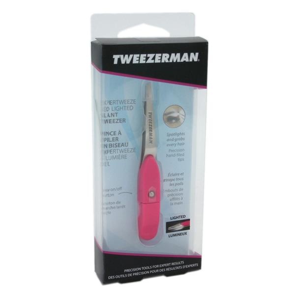 slide 1 of 1, TweezermanExpeertweeze Lighted Slant Tweezer - Pink, 1 ct