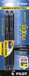 Pilot FriXion Ball Clicker Black Gel Ink Fine 0.7mm Pens 2 ea