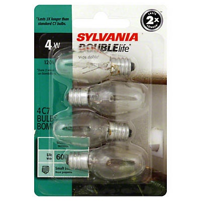 slide 1 of 1, Sylvania Double Life Clear Small Base 4 Watt Indoor Light Bulbs, 4 ct