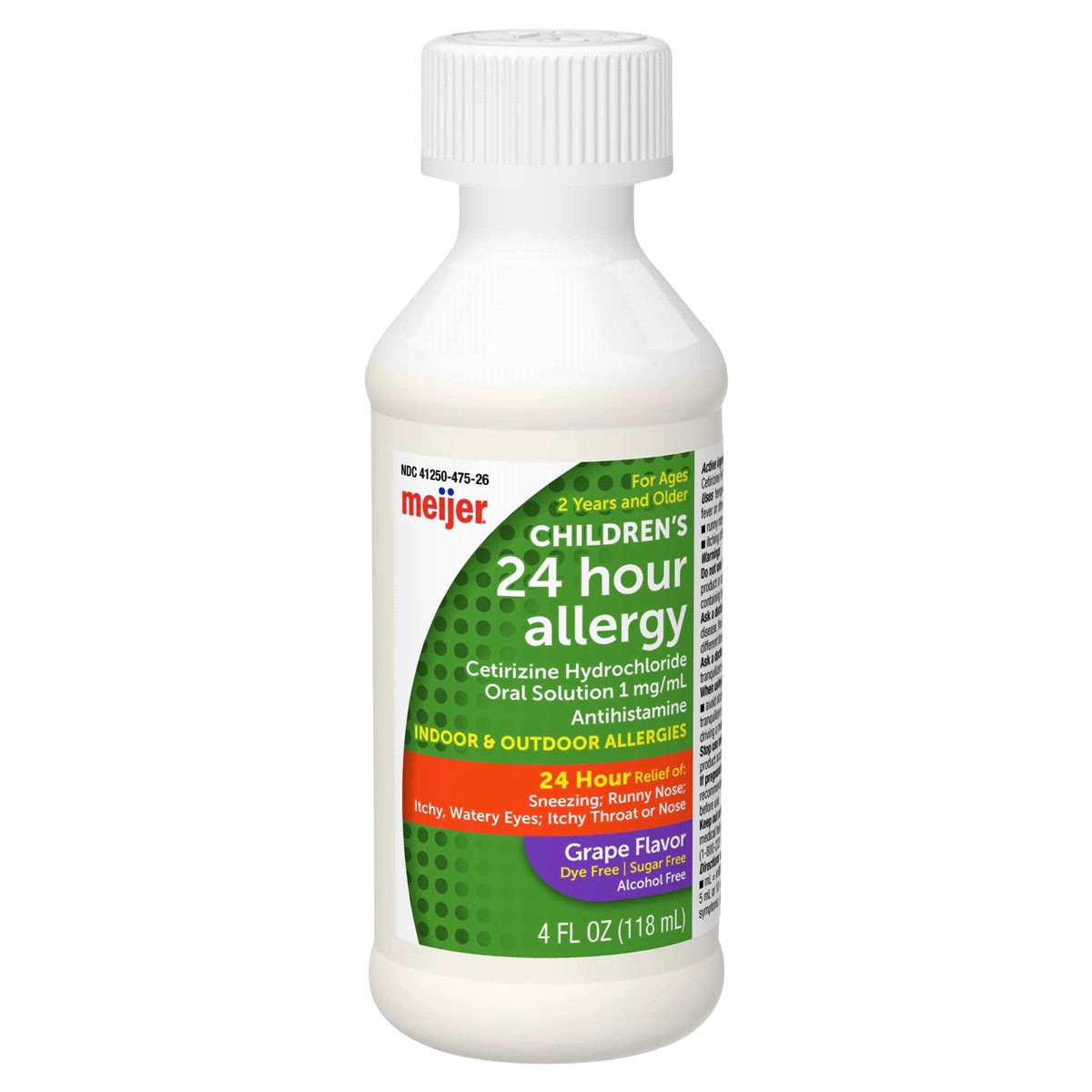 slide 9 of 29, Meijer Cetirizine Hydrochloride All Day Allergy Oral Solution /mL, Grape Flavor, 1 mg, 4 fl oz