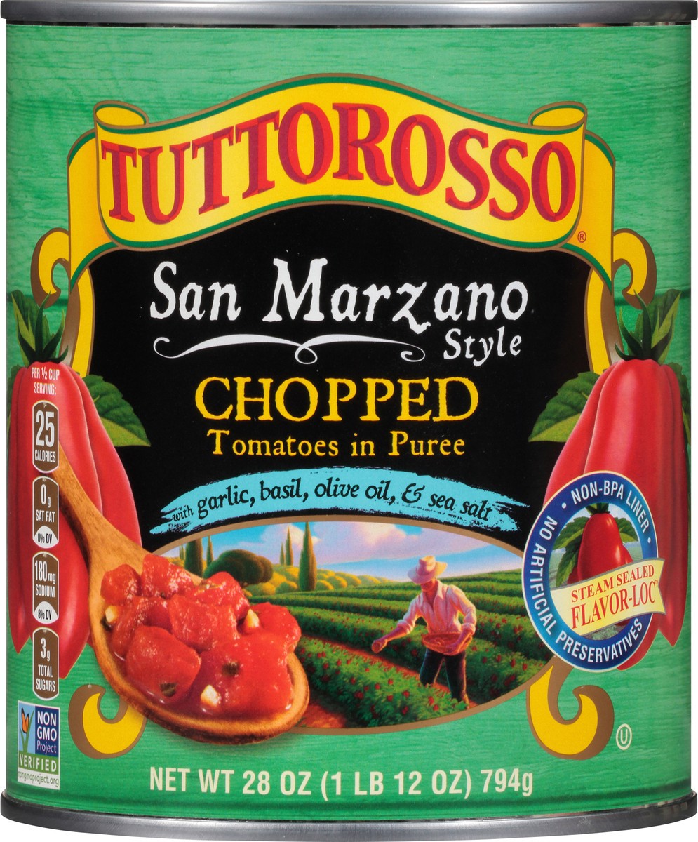 slide 1 of 9, Tuttorosso San Marzano Chopped Garlic Basil Tomatoes, 28 oz