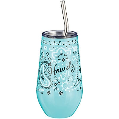 slide 1 of 1, Haven & Key Turquoise Paisley Howdy Y'All Stainless Steel Stemless Tumbler with Straw, 16 oz