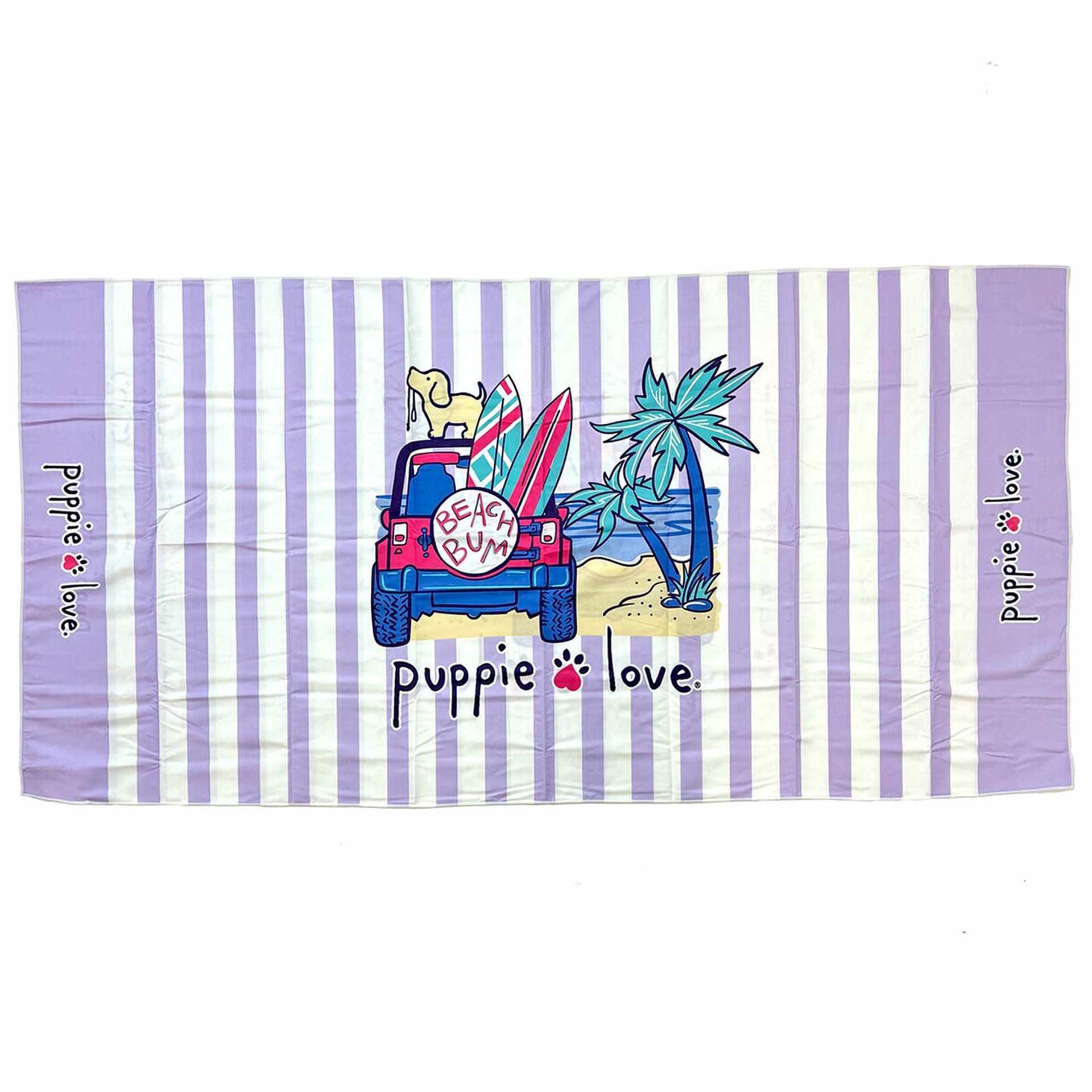 slide 1 of 1, Puppie Love Beach Bum Pup Quick Drying Microfiber Beach Towel, 30" x 60", 30 in