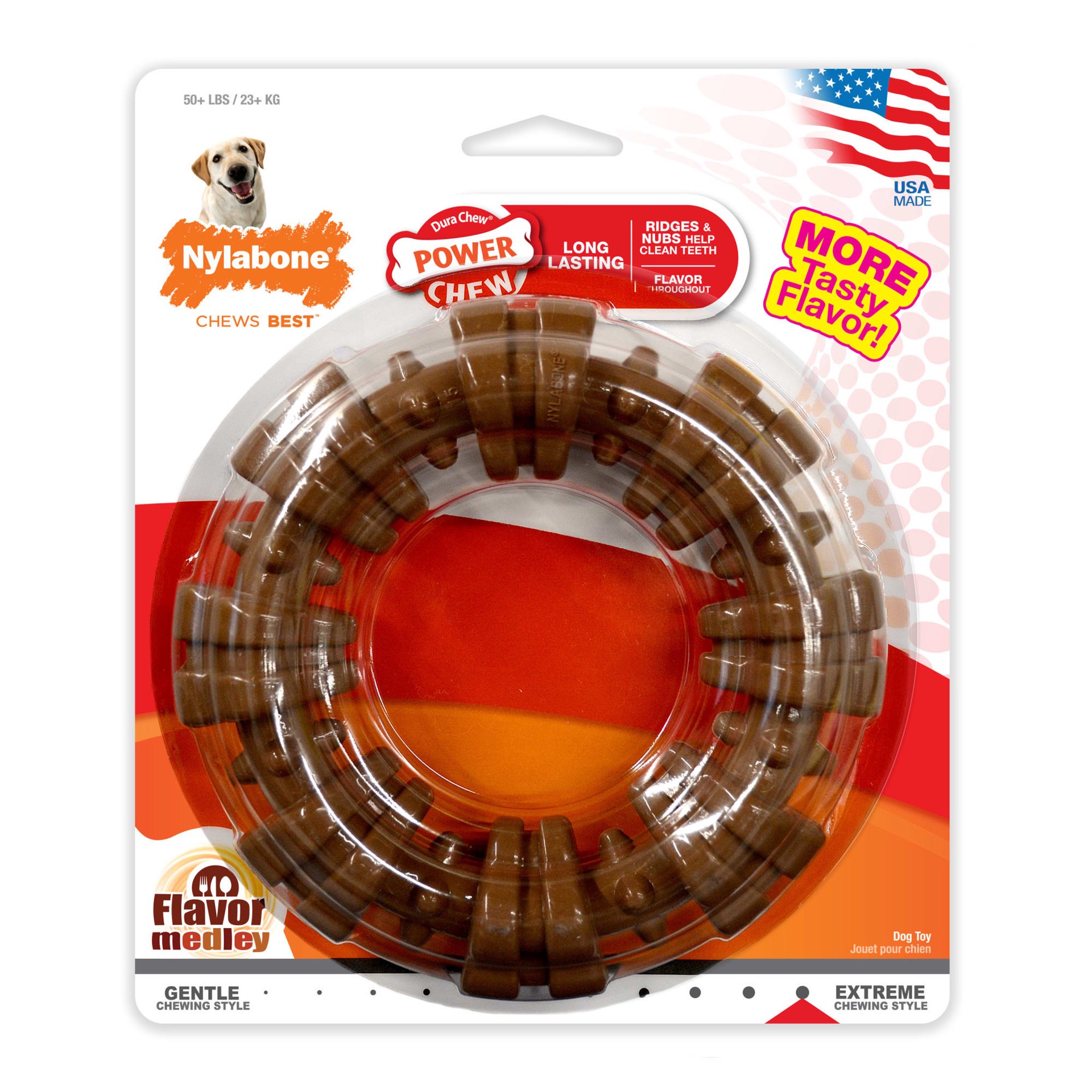 slide 1 of 10, Nylabone Power Chew Textured Dog Ring Toy Flavor Medley X-Large/Souper - 50+ lbs.(1 Count), 1 ct