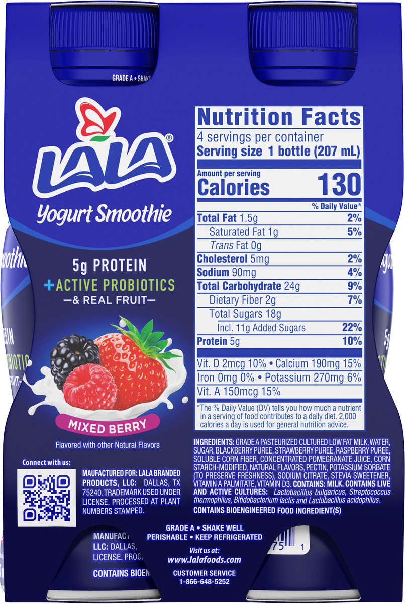 slide 7 of 10, LALA Mixed Berry Yogurt Smoothie 4 pack, 4 ct; 7 fl oz