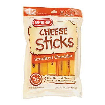 slide 1 of 1, H-E-B Smoked Cheddar Cheese Sticks, 9 oz