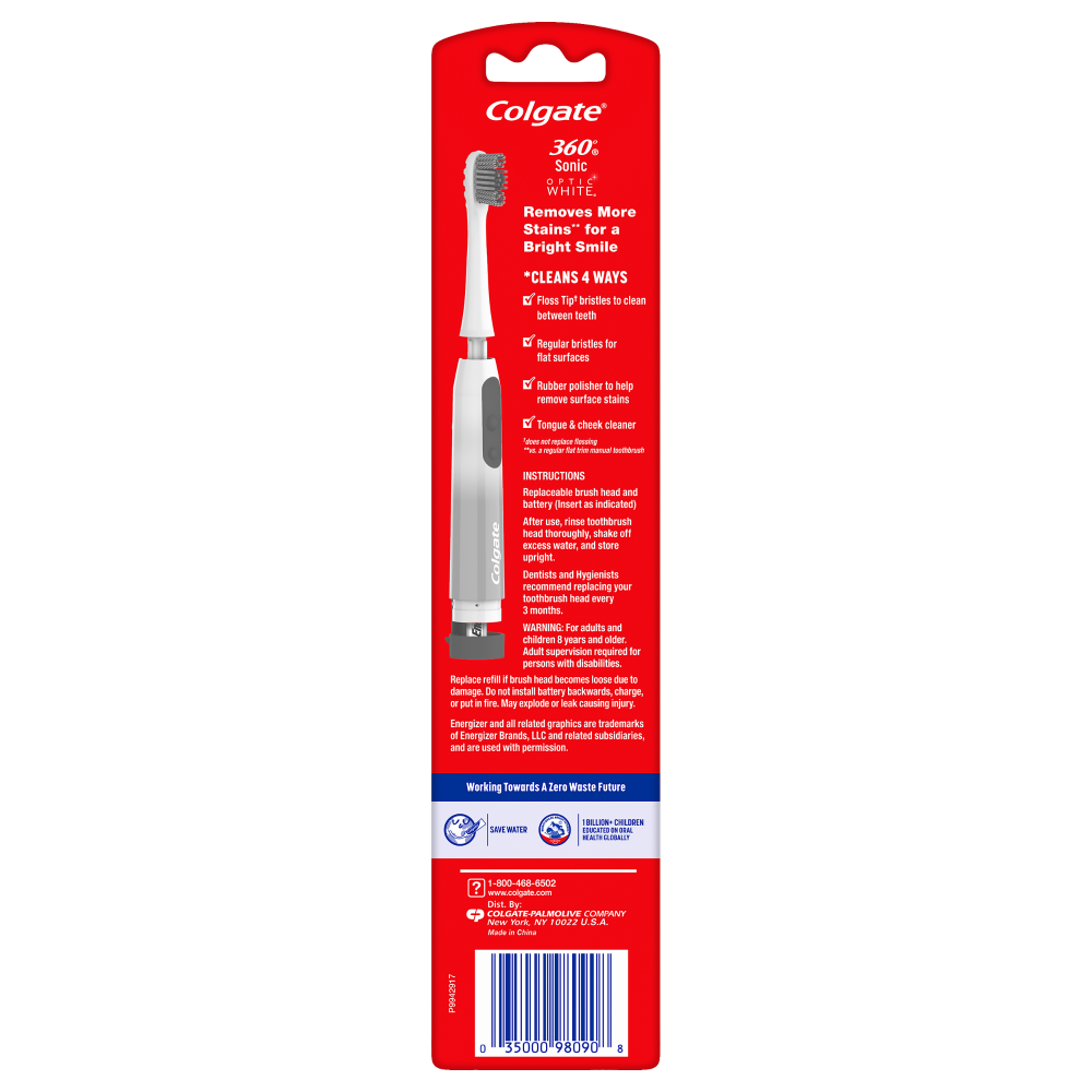 slide 4 of 4, Colgate 360 Optic White Sonic Powered Battery Toothbrush, 1 ct