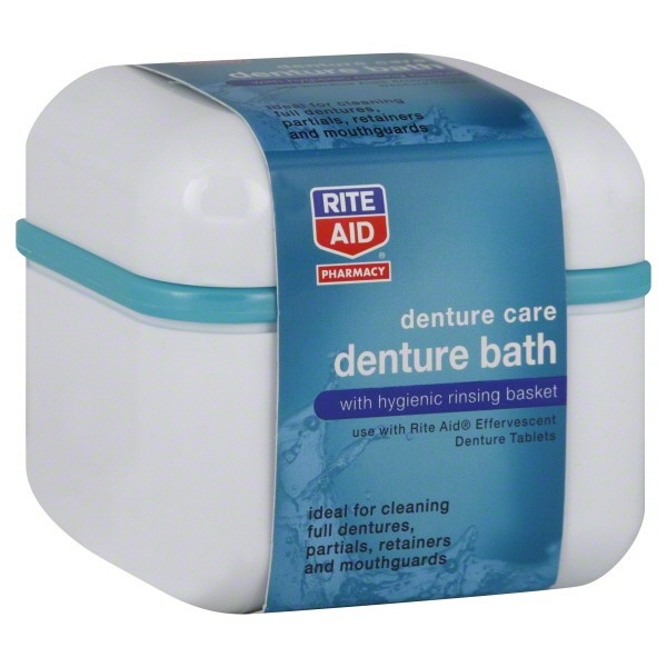 slide 1 of 1, Rite Aid Pharmacy Denture Bath with Hygienic Rinsing Basket, 1 ct
