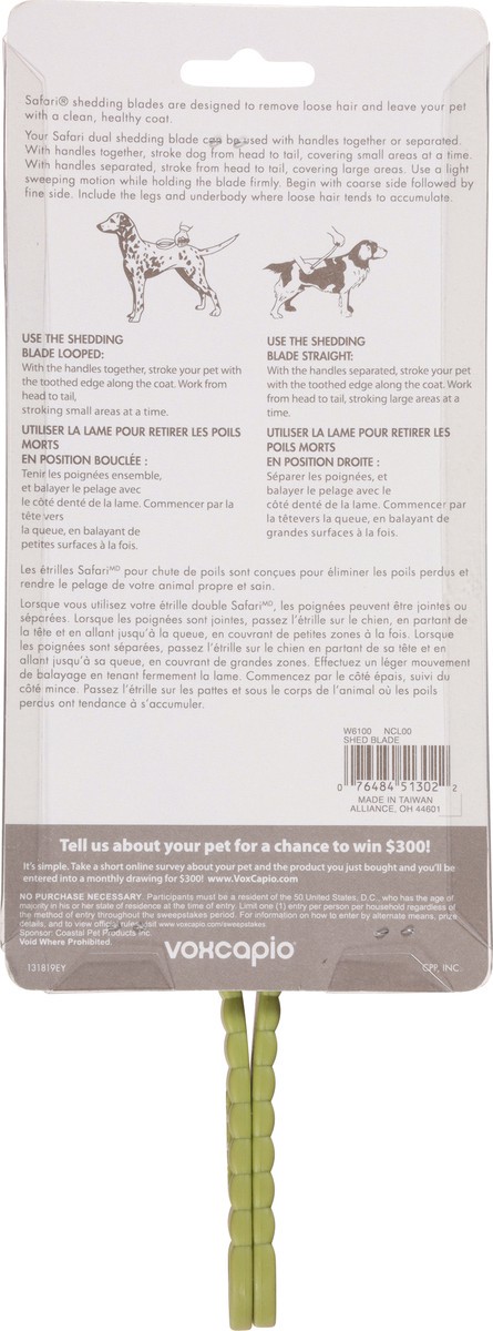 slide 13 of 13, Safari by Coastal Dual-Sided Dog Shedding Blade, No Color, Medium-Large (10" L x 3.25" W), 1 ct