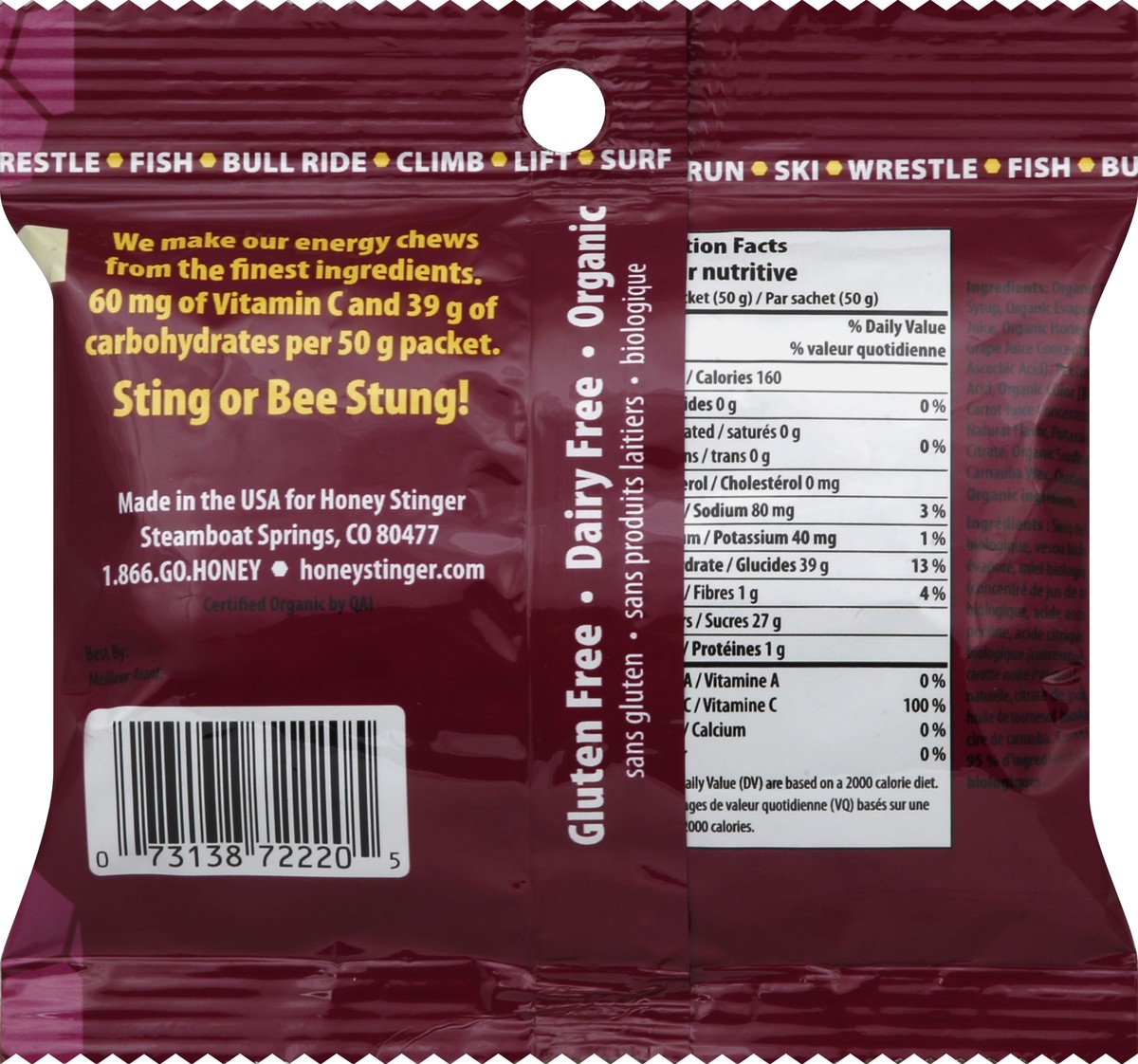 slide 4 of 4, Honey Stinger Chews Energy Pomegranate Passion Fruit, 1.8 oz