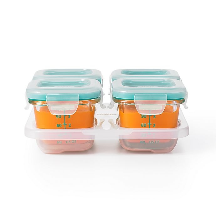 slide 4 of 10, OXO Tot Glass Baby Food Storage Blocks - Teal, 4 ct; 4 oz