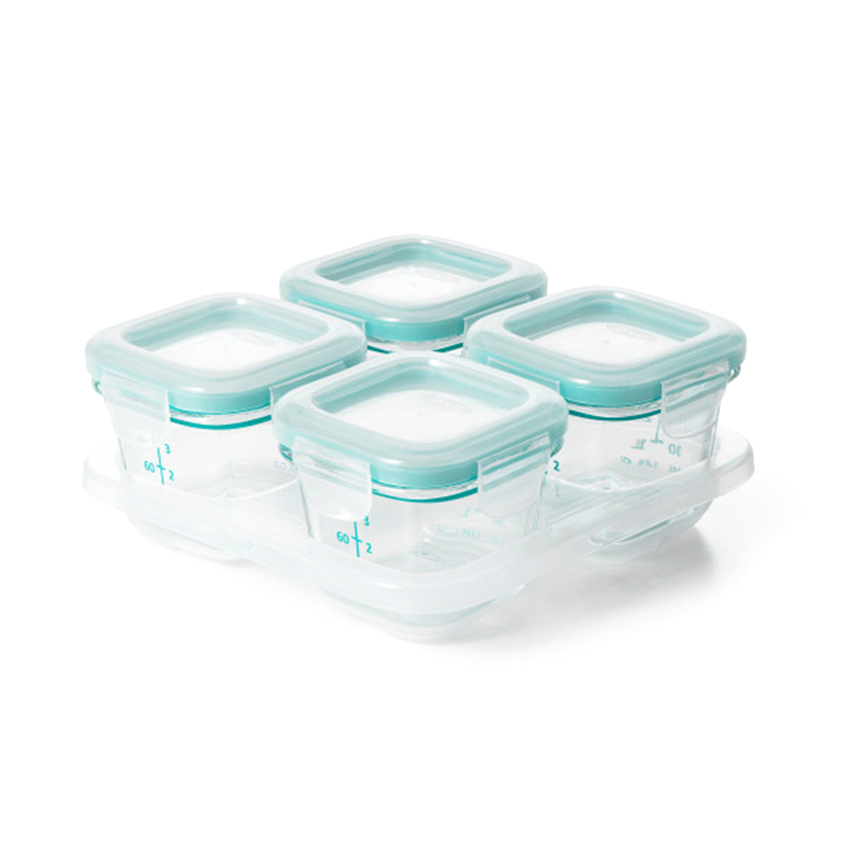 slide 1 of 10, OXO Tot Glass Baby Food Storage Blocks - Teal, 4 ct; 4 oz