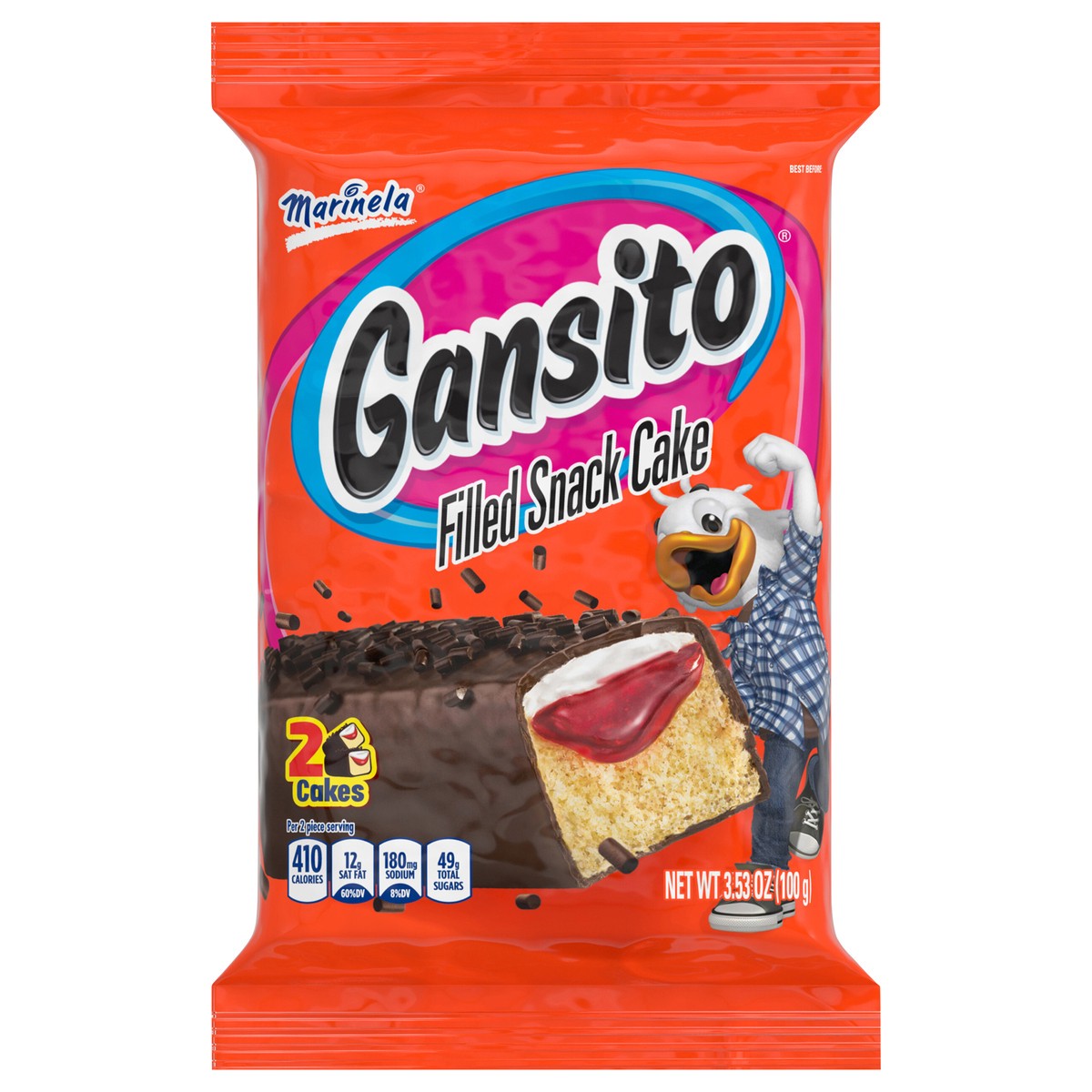 slide 12 of 14, Marinela Gansito Strawberry and Crème Filled Snack Cakes, Twin Pack, 3.53 oz, 2 ct