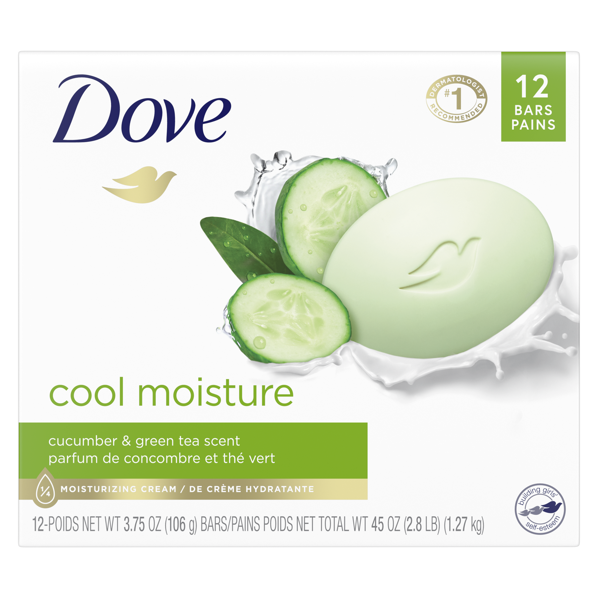 slide 5 of 5, Dove Beauty Bar Soap Cool Moisture Cucumber & Green Tea Scent, 3.75 Oz, 12 ct