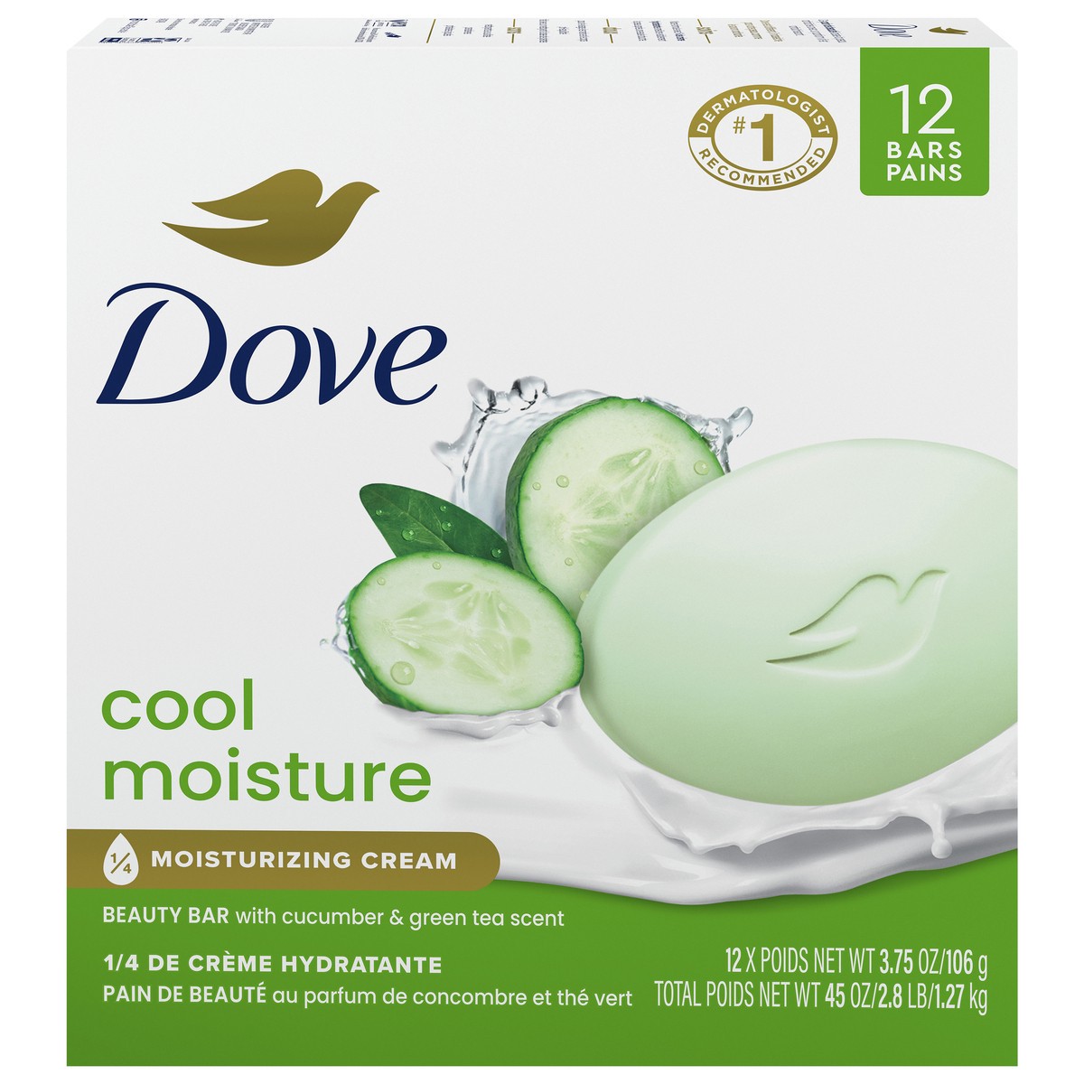 slide 1 of 5, Dove Beauty Bar Soap Cool Moisture Cucumber & Green Tea Scent, 3.75 Oz, 12 ct