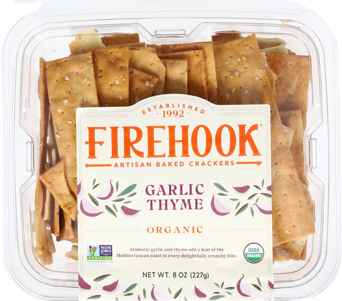slide 2 of 14, Firehook Organic Garlic Thyme Artisan Baked Crackers 8 oz, 7 oz