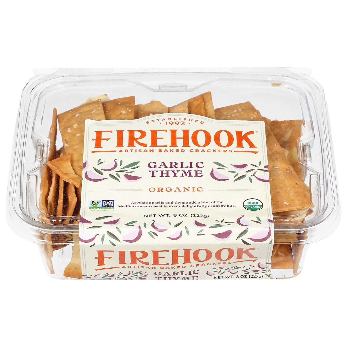 slide 1 of 14, Firehook Organic Garlic Thyme Artisan Baked Crackers 8 oz, 7 oz